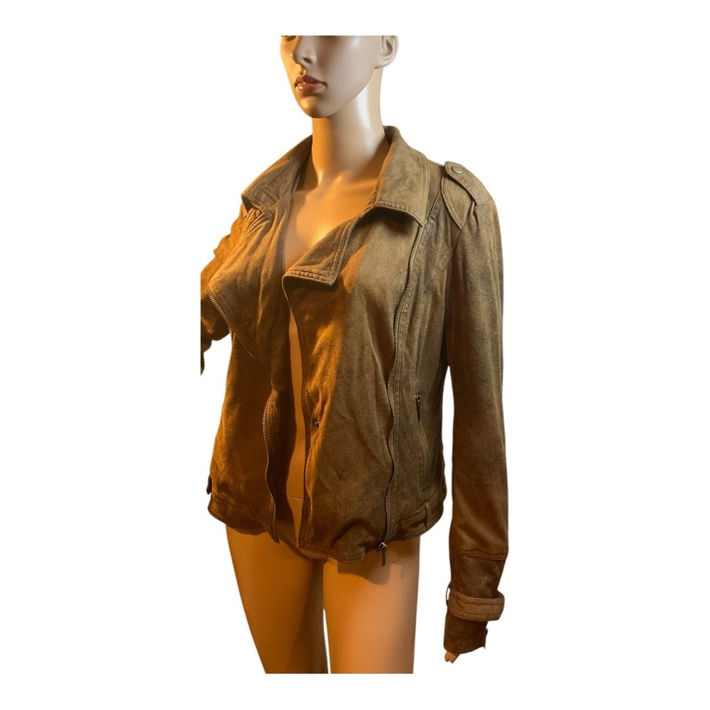 BNCI Blanc Noir Women’s Brown Moto Zipper Biker Vegan Suede Jacket Size Small - Picture 2 of 15